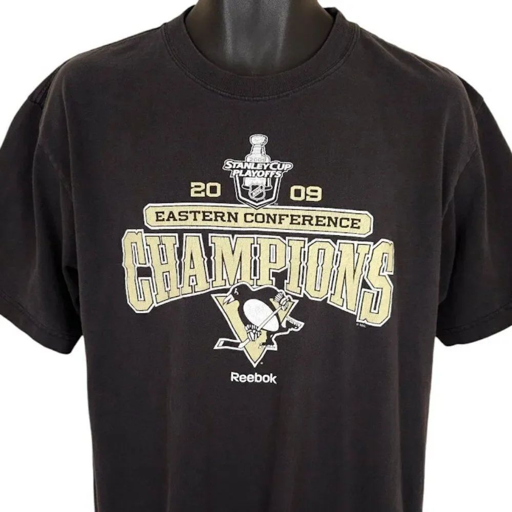 Pittsburgh Penguins T Shirt Mens Size Large Black NHL Hockey 2009 OVERSIZED